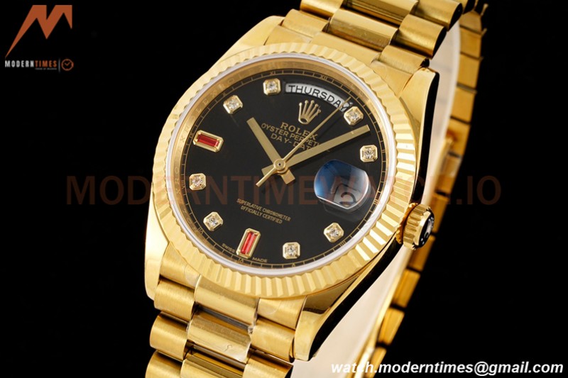 Rolex - DayDate 36mm 118238 Flt Pres YG/YG Black Dial RAF A2836