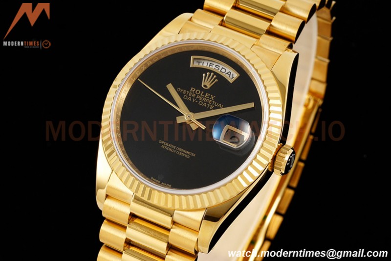 Rolex - DayDate 36mm 18238 Flt Pres YG/YG Onyx Black Dial RAF A2836