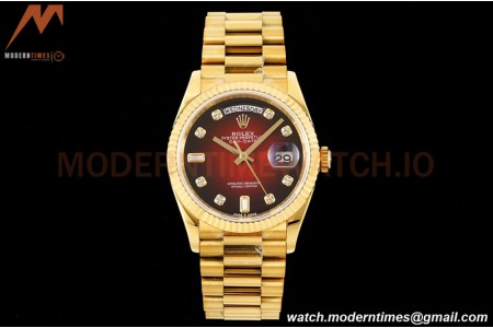 Rolex - DayDate 36mm 18038 Flt Pres YG/YG Diam Red Vignette Dial RAF A2836