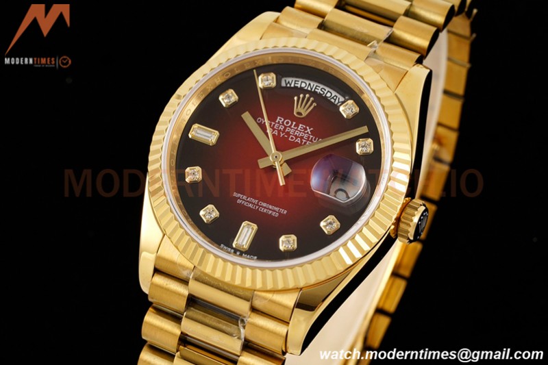 Rolex - DayDate 36mm 18038 Flt Pres YG/YG Diam Red Vignette Dial RAF A2836
