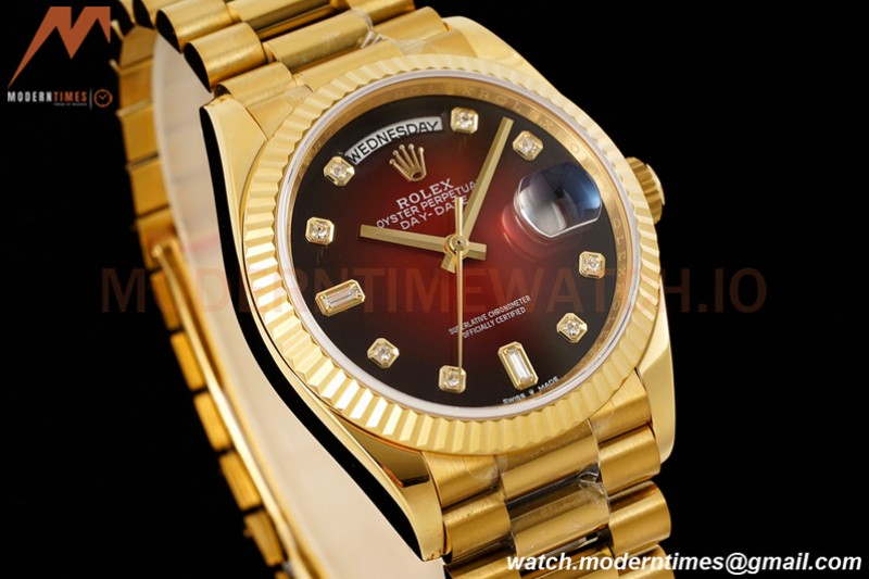 Rolex - DayDate 36mm 18038 Flt Pres YG/YG Diam Red Vignette Dial RAF A2836