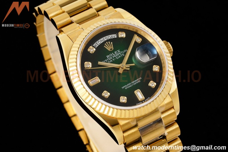 Rolex - DayDate 36mm 128238 Flt Pres YG/YG Diam Green Dial RAF A2836