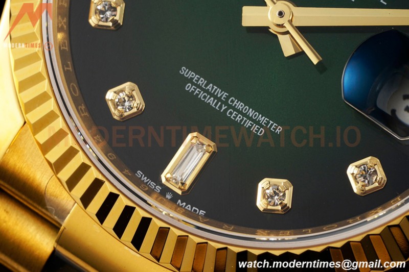 Rolex - DayDate 36mm 128238 Flt Pres YG/YG Diam Green Dial RAF A2836