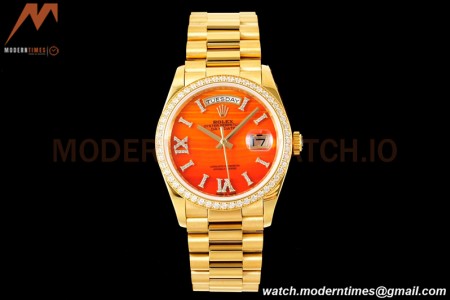 Rolex - DayDate 36mm 128348 Flt Pres YG/YG Diam/Rmn Carnelian Dial RAF A2836
