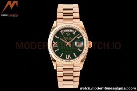 Rolex - DayDate 36mm 128235 Flt Pres RG/RG Flt/Rmn Green Dial RAF A2836