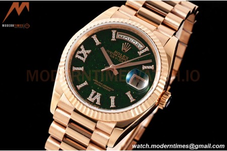Rolex - DayDate 36mm 128235 Flt Pres RG/RG Flt/Rmn Green Dial RAF A2836