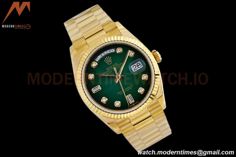 Rolex - DayDate 36mm 128238 Flt Pres YG/YG Diam Green Dial EWF A2836