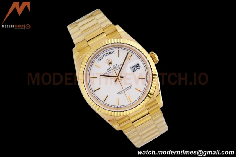 Rolex - DayDate 36mm 128238 Flt Pres YG/YG Wht/Stk EWF A2836