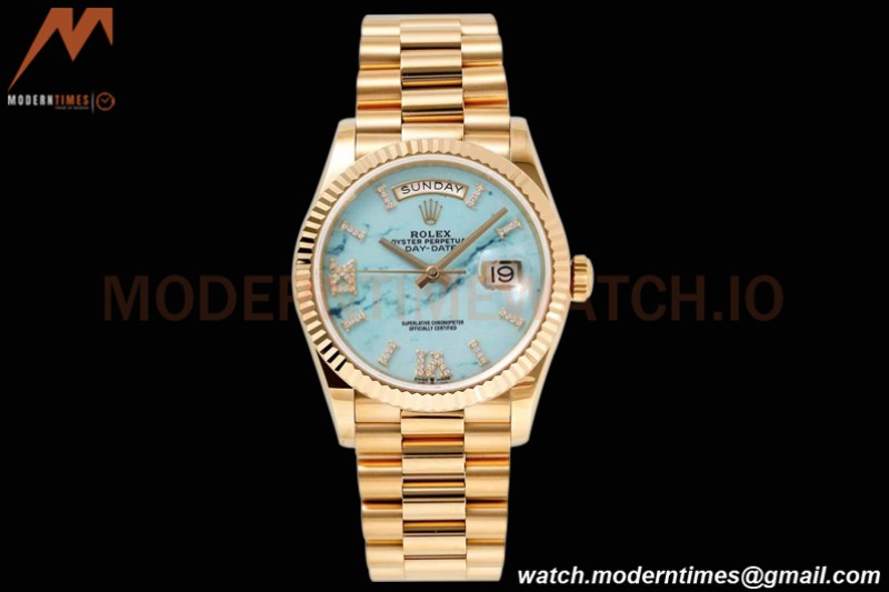 Rolex - DayDate 36mm 128238 Flt Pres YG/YG Turq/Dia TWSF A2836