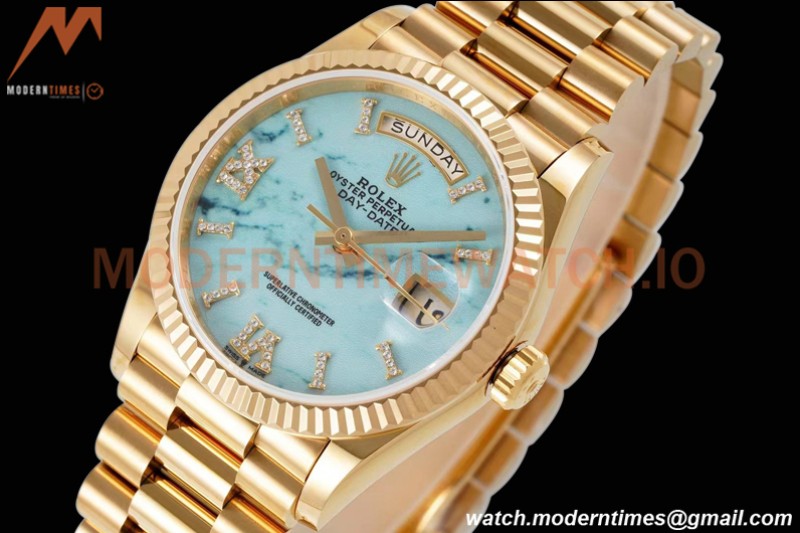 Rolex - DayDate 36mm 128238 Flt Pres YG/YG Turq/Dia TWSF A2836