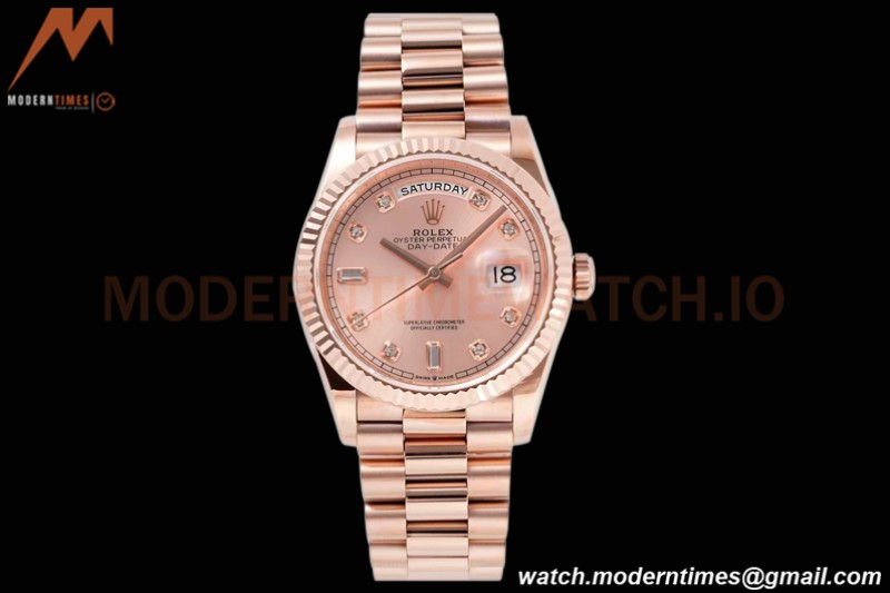 Rolex - DayDate 36mm 128235 Flt Pres RG/RG Champ/Dia TWSF A2836