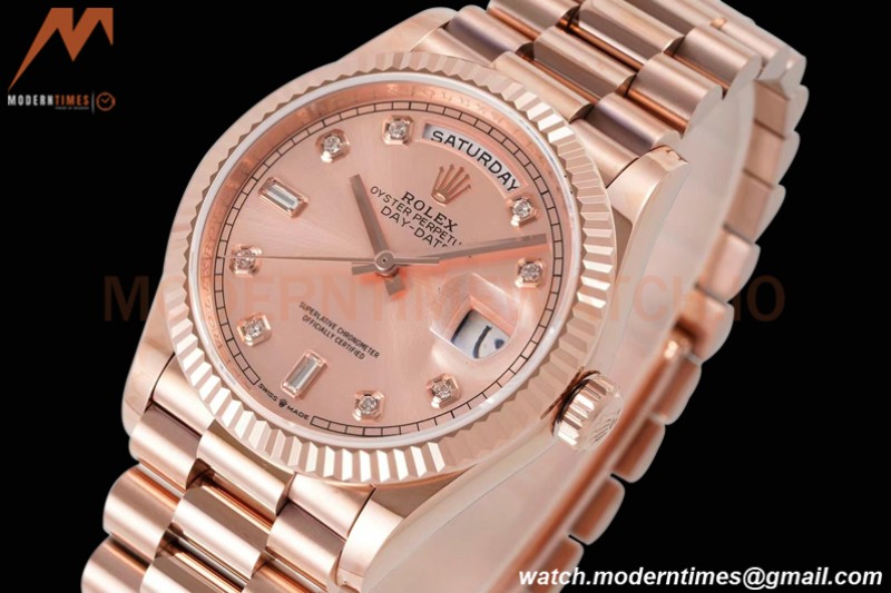 Rolex - DayDate 36mm 128235 Flt Pres RG/RG Champ/Dia TWSF A2836