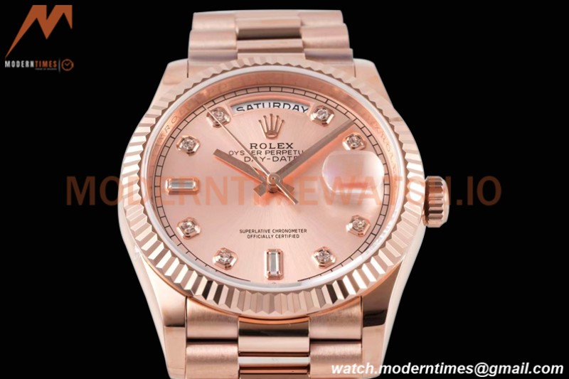 Rolex - DayDate 36mm 128235 Flt Pres RG/RG Champ/Dia TWSF A2836