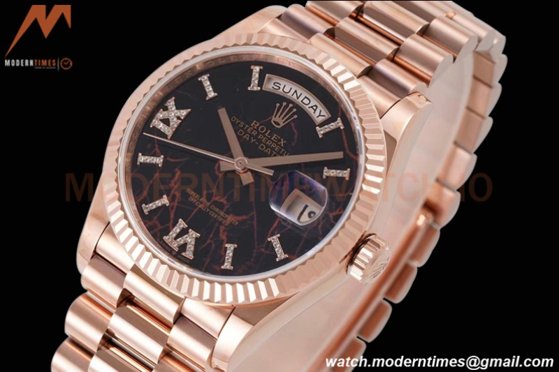Rolex - DayDate 36mm 128235 Flt Pres RG/RG Eisenkiesel/Rmn TWSF A2836