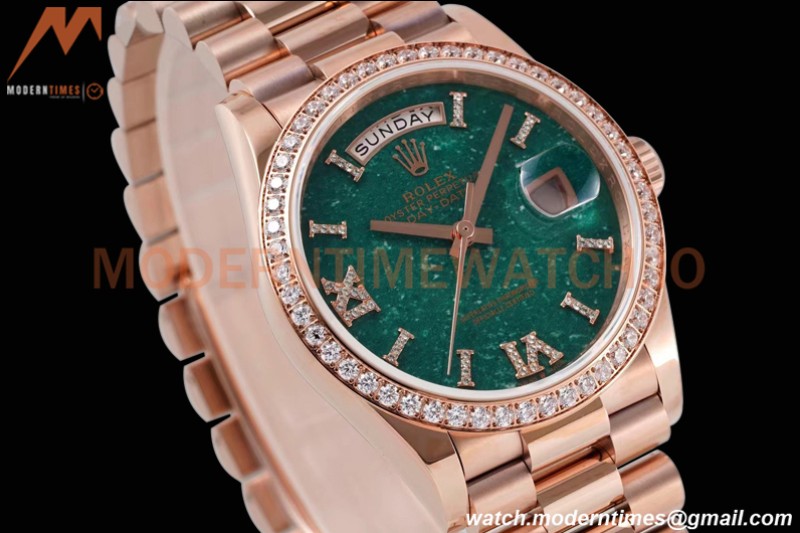 Rolex - DayDate 36mm 128235 Dia Pres RG/RG Green/Rmn TWSF A2836