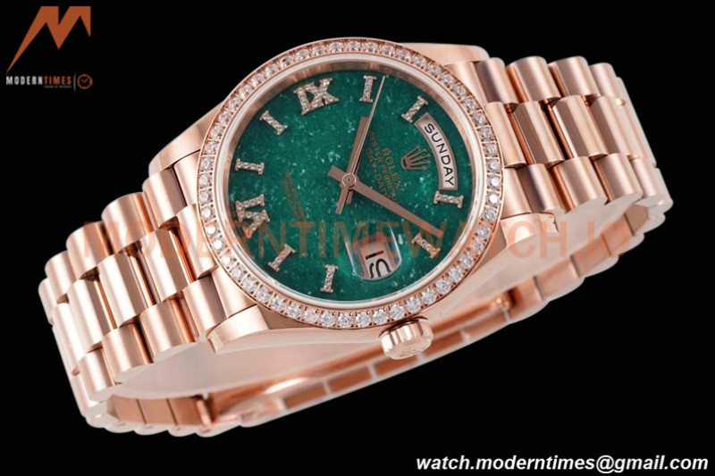 Rolex - DayDate 36mm 128235 Dia Pres RG/RG Green/Rmn TWSF A2836