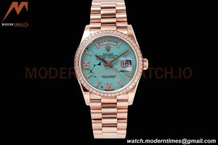 Rolex - DayDate 36mm 128345 Dia Pres RG/RG Turq/Rmn TWSF A2836