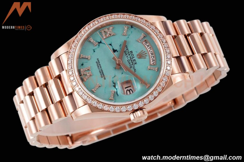 Rolex - DayDate 36mm 128345 Dia Pres RG/RG Turq/Rmn TWSF A2836