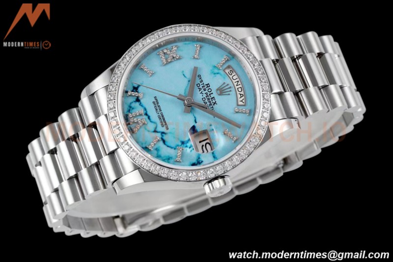 Rolex - DayDate 36mm 128349 Dia Pres SS/SS T-Blue/Rmn TWSF A2836
