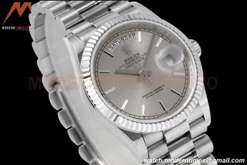 Rolex - DayDate 36mm 128239 Flt Pres SS/SS Grey/Stk TWSF A2836