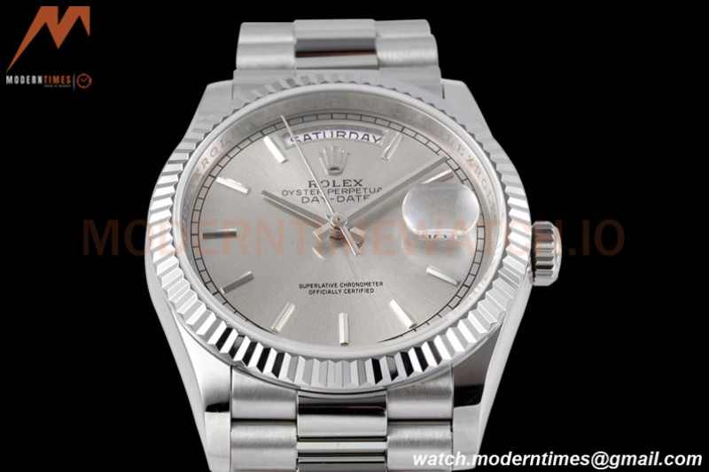 Rolex - DayDate 36mm 128239 Flt Pres SS/SS Grey/Stk TWSF A2836