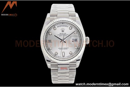 Rolex - DayDate 36mm 128239 Flt Pres SS/SS Silver White Diam EWF A2836
