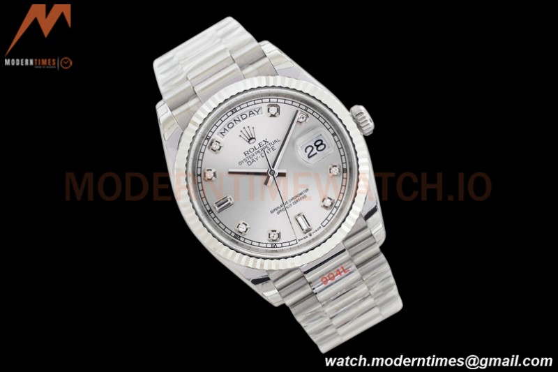 Rolex - DayDate 36mm 128239 Flt Pres SS/SS Silver White Diam EWF A2836