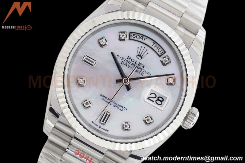 Rolex - DayDate 36mm 128239 Flt Pres SS/SS White MOP Diam EWF A2836