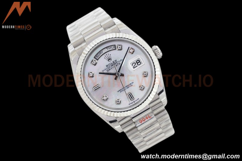 Rolex - DayDate 36mm 128239 Flt Pres SS/SS White MOP Diam EWF A2836