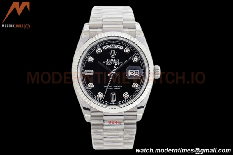 Rolex - DayDate 36mm 128239 Flt Pres SS/SS Black/Diam EWF A2836