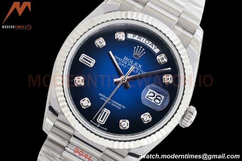 Rolex - DayDate 36mm 128239 Flt Pres SS/SS Blue/Diam EWF A2836
