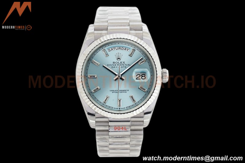Rolex - DayDate 36mm 128236 Flt Pres SS/SS Ice Blue/Dia EWF A2836