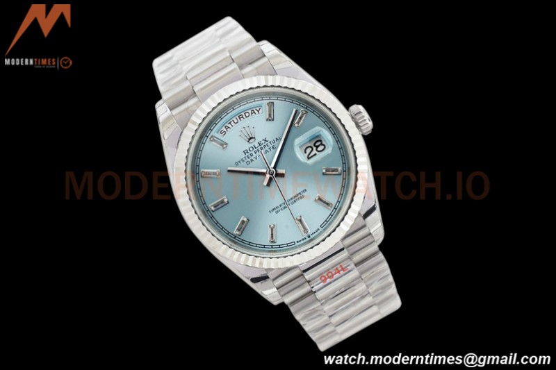 Rolex - DayDate 36mm 128236 Flt Pres SS/SS Ice Blue/Dia EWF A2836