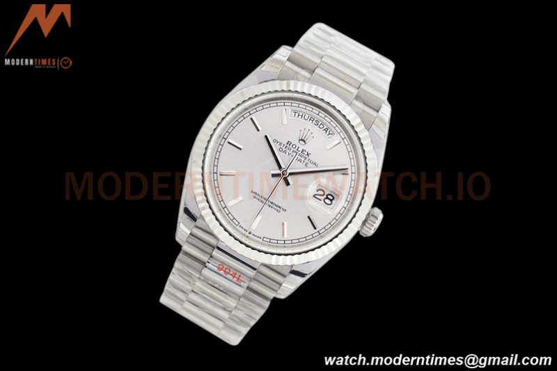 Rolex - DayDate 36mm 128239 Flt Pres SS/SS Silver/Stk EWF A2836