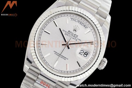 Rolex - DayDate 36mm 128239 Flt Pres SS/SS Silver/Stk EWF A2836