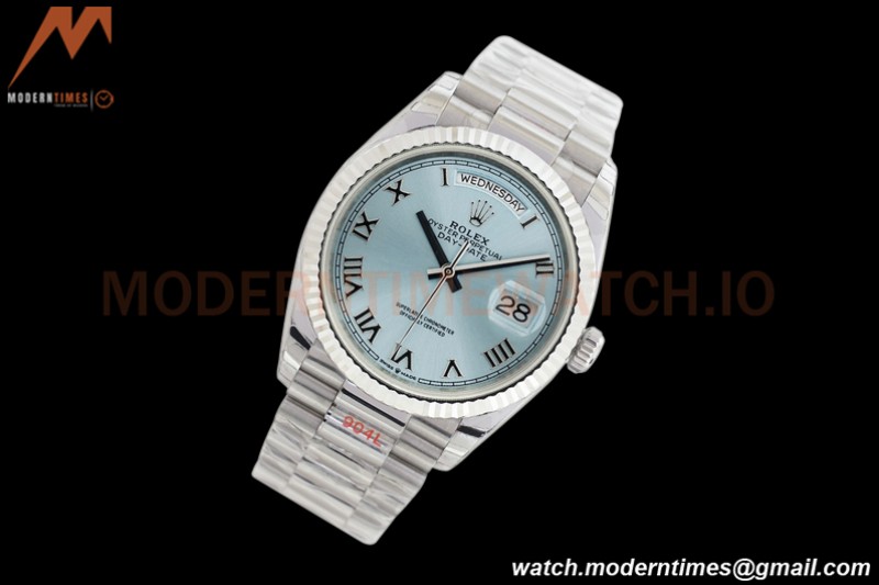 Rolex - DayDate 36mm 128236 Flt Pres SS/SS Ice Blue/Rmn EWF A2836
