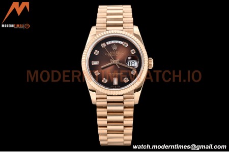 Rolex - DayDate 36mm 128235 Flt Pres RG/RG Brn/Dia V5 QF VR3255
