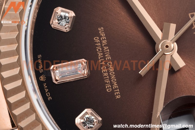 Rolex - DayDate 36mm 128235 Flt Pres RG/RG Brn/Dia V5 QF VR3255