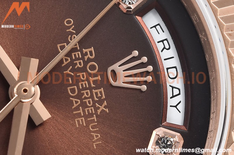 Rolex - DayDate 36mm 128235 Flt Pres RG/RG Brn/Dia V5 QF VR3255