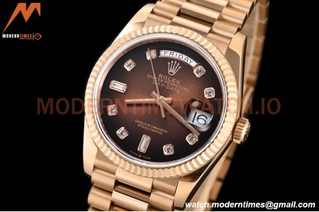 Rolex - DayDate 36mm 128235 Flt Pres RG/RG Brn/Dia V5 QF VR3255