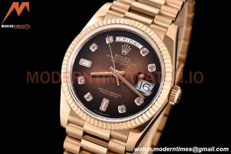Rolex - DayDate 36mm 128235 Flt Pres RG/RG Brn/Dia V5 QF VR3255