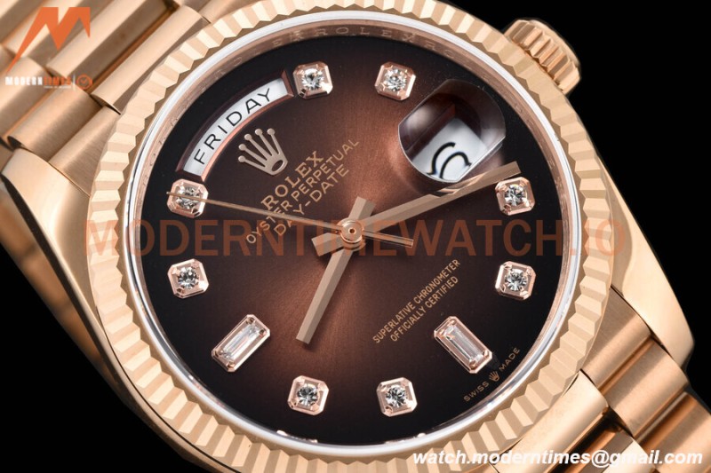 Rolex - DayDate 36mm 128235 Flt Pres RG/RG Brn/Dia V5 QF VR3255