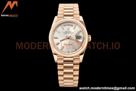 Rolex - DayDate 36mm 128235 Flt Pres RG/RG Silv/Dia V5 QF VR3255
