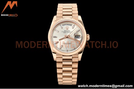 Rolex - DayDate 36mm 128235 Flt Pres RG/RG Silv/Dia V5 QF VR3255