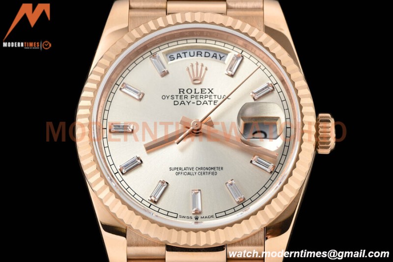 Rolex - DayDate 36mm 128235 Flt Pres RG/RG Silv/Dia V5 QF VR3255