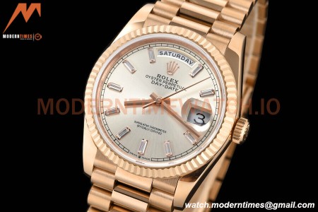 Rolex - DayDate 36mm 128235 Flt Pres RG/RG Silv/Dia V5 QF VR3255