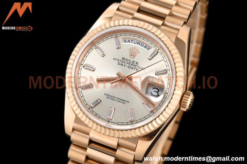 Rolex - DayDate 36mm 128235 Flt Pres RG/RG Silv/Dia V5 QF VR3255