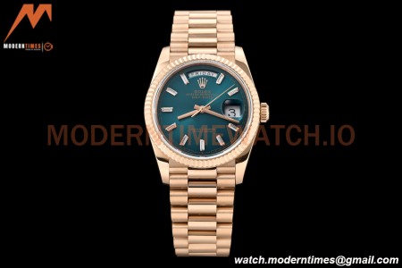Rolex - DayDate 36mm 128235 Flt Pres RG/RG B-Grn/Dia V5 QF VR3255
