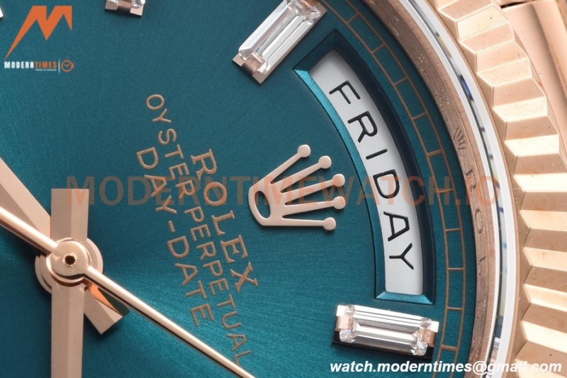 Rolex - DayDate 36mm 128235 Flt Pres RG/RG B-Grn/Dia V5 QF VR3255
