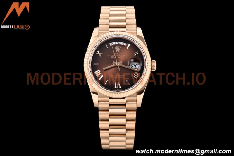 Rolex - DayDate 36mm 128235 Flt Pres RG/RG Brn/Rmn V5 QF VR3255